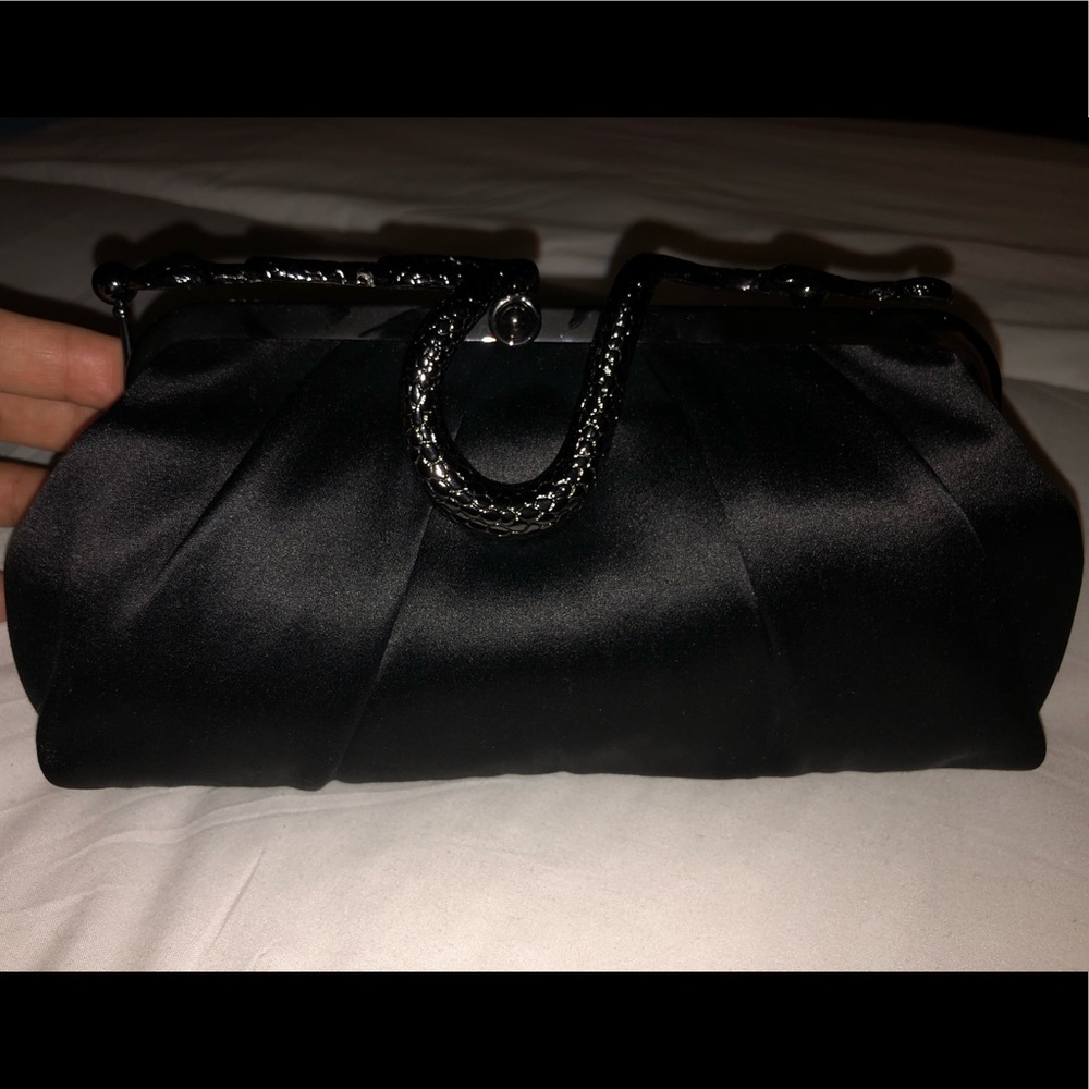 BCBG Maxazria Snake Clutch Black Satin